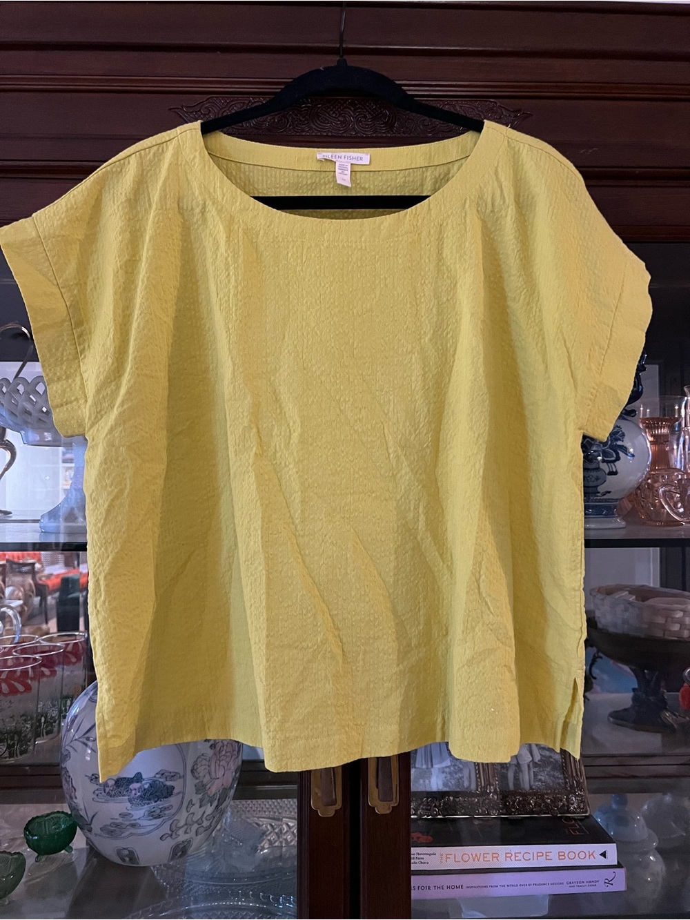 Eileen Fisher Chartreuse Short-Sleeve Boxy Top cotton size S